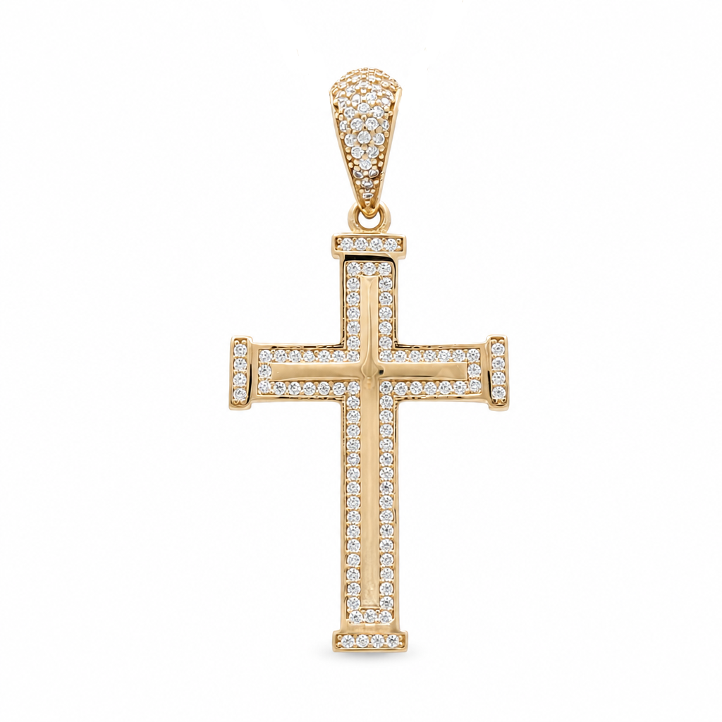 14K Yellow Gold Twist Cross Pendant with Cz / Size: 1.7"x0.85" / Weight: 3.5 GR / 400-01153