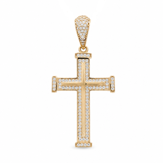 14K Yellow Gold Twist Cross Pendant with Cz / Size: 1.7"x0.85" / Weight: 3.5 GR / 400-01153