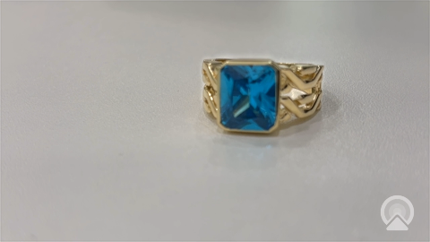 10K Yellow Gold Fashion Men's Ring with Light Blue Stone / Size:9.5 / Weight:9.2 GR / CLBMR0FS