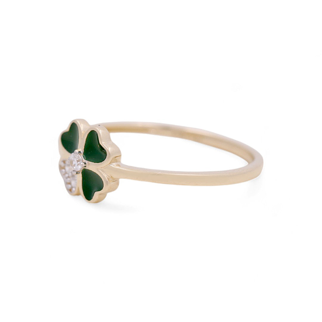 14K Yellow and Green Gold Woman’s Clover Ring / Stone: CZ / Size: 6.5 / Weight: 1.4 GR / IEEWR4CLV-1