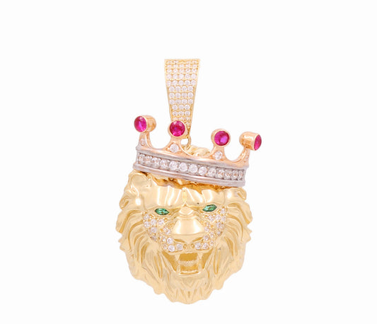 14K Yellow, White and Rose Gold Lion Pendant with CZ / Weight: 10.8 GR / DOPD3T4LN