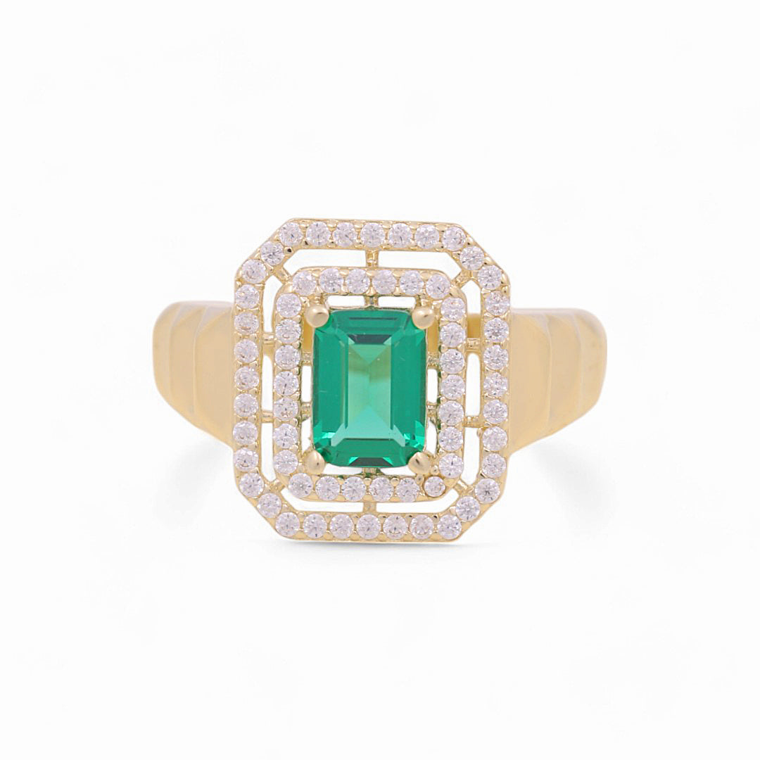 10K Yellow Gold Women's Fashion Ring with Green Cz / Size: 7 / Weight: 2.6 GR / P53R-51