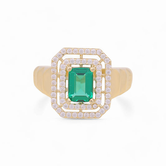 10K Yellow Gold Women's Fashion Ring with Green Cz / Size: 7 / Weight: 2.6 GR / P53R-51