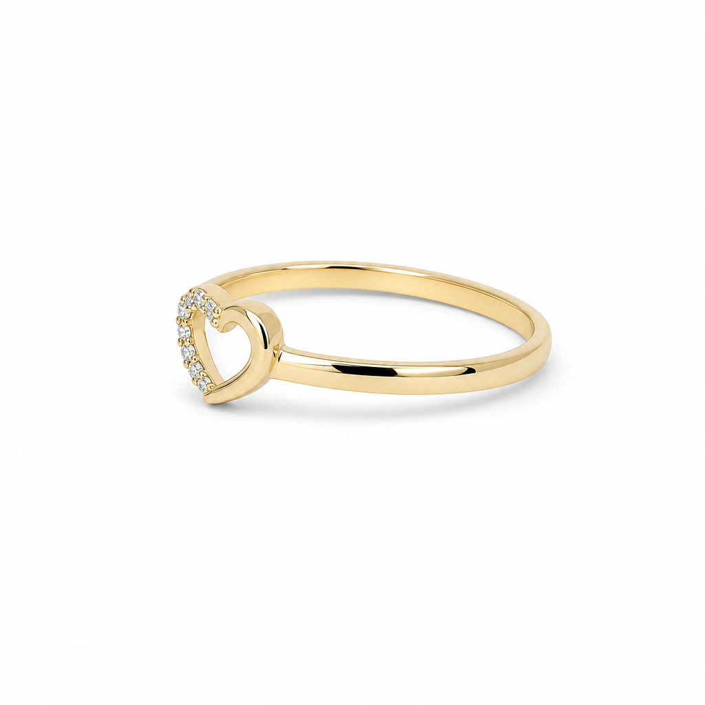 14K Yellow Gold Heart Women's Ring With Cz / Size: 7 / Weight: 1 GR / DQWR4HR-21
