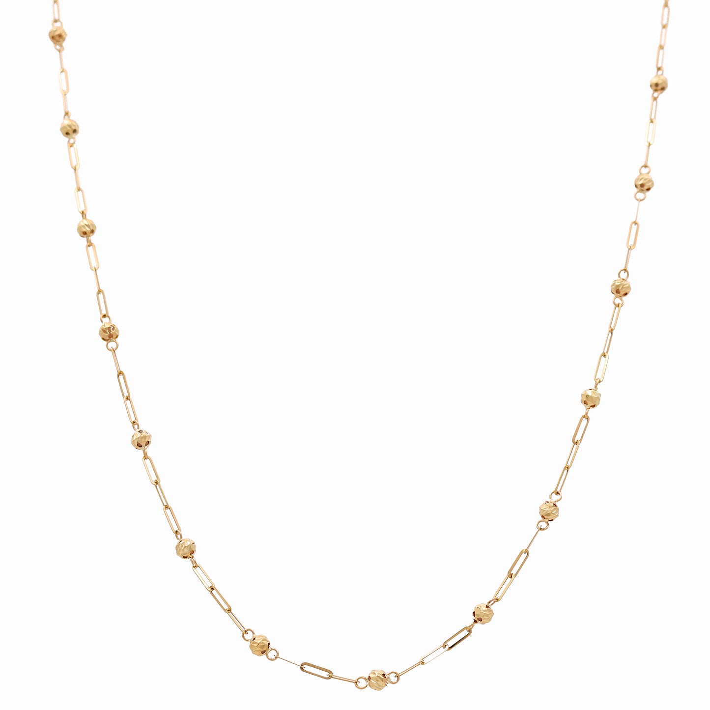 14k Yellow Gold Fashion Paper Clip Women's Necklace with Balls / Size: 17.5" / Weight: 5.2 GR