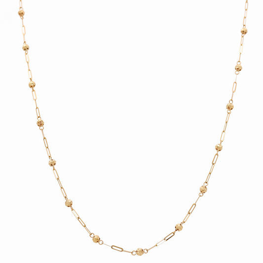 14k Yellow Gold Fashion Paper Clip Women's Necklace with Balls / Size: 17.5" / Weight: 5.2 GR