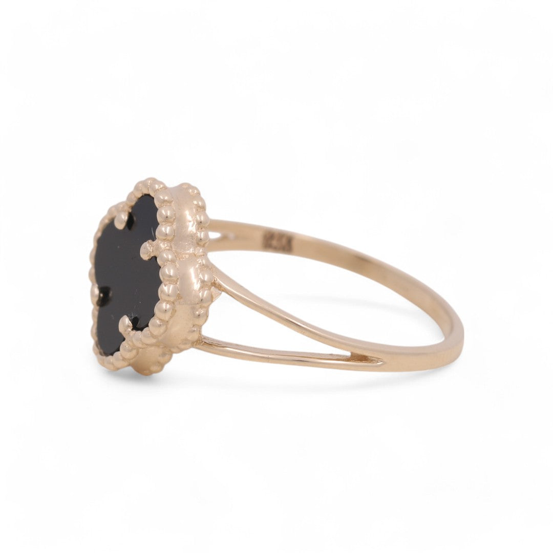 14K Yellow Gold Women’s Fashion Black Clover Ring / Size: 7.5 / Weight: 2.2 GR / BOWR4CLV-12