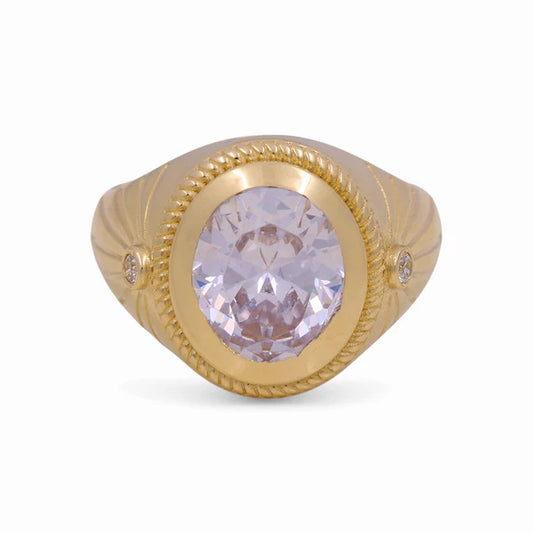 14K Yellow Gold RD Fashion Men's Ring with White Cz / Size: 10 / Weight: 7.3 GR / BOMR4FS-44