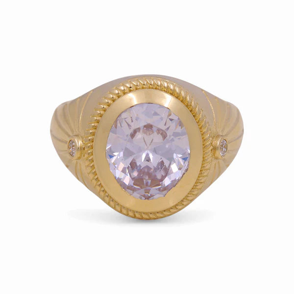 14K Yellow Gold RD Fashion Men's Ring with White Cz / Size: 10 / Weight: 7.3 GR / BOMR4FS-44