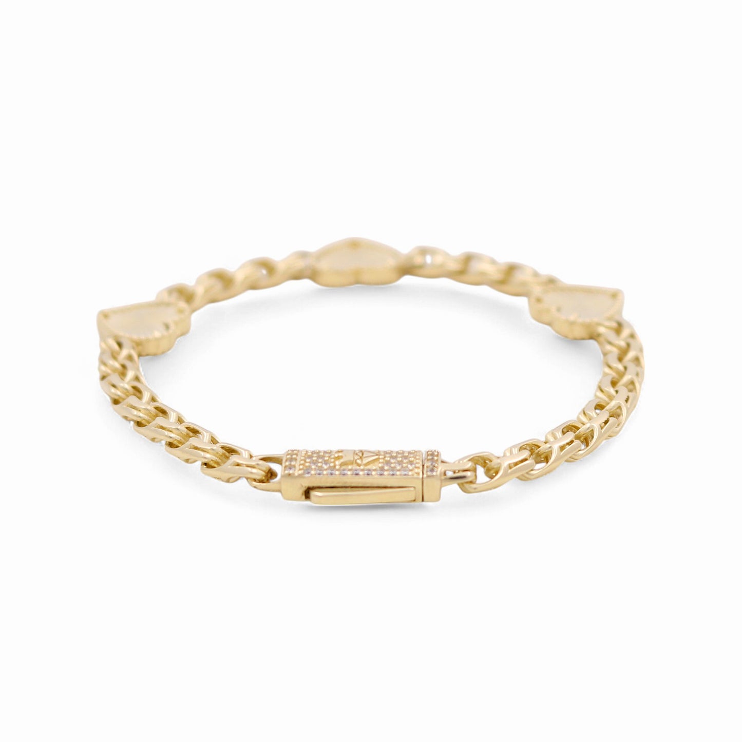 10K Yellow Gold Chinese Link Bracelet with Heart and Cz / Size: 7.5” / Weight: 10.5 GR / COWB0HR-1