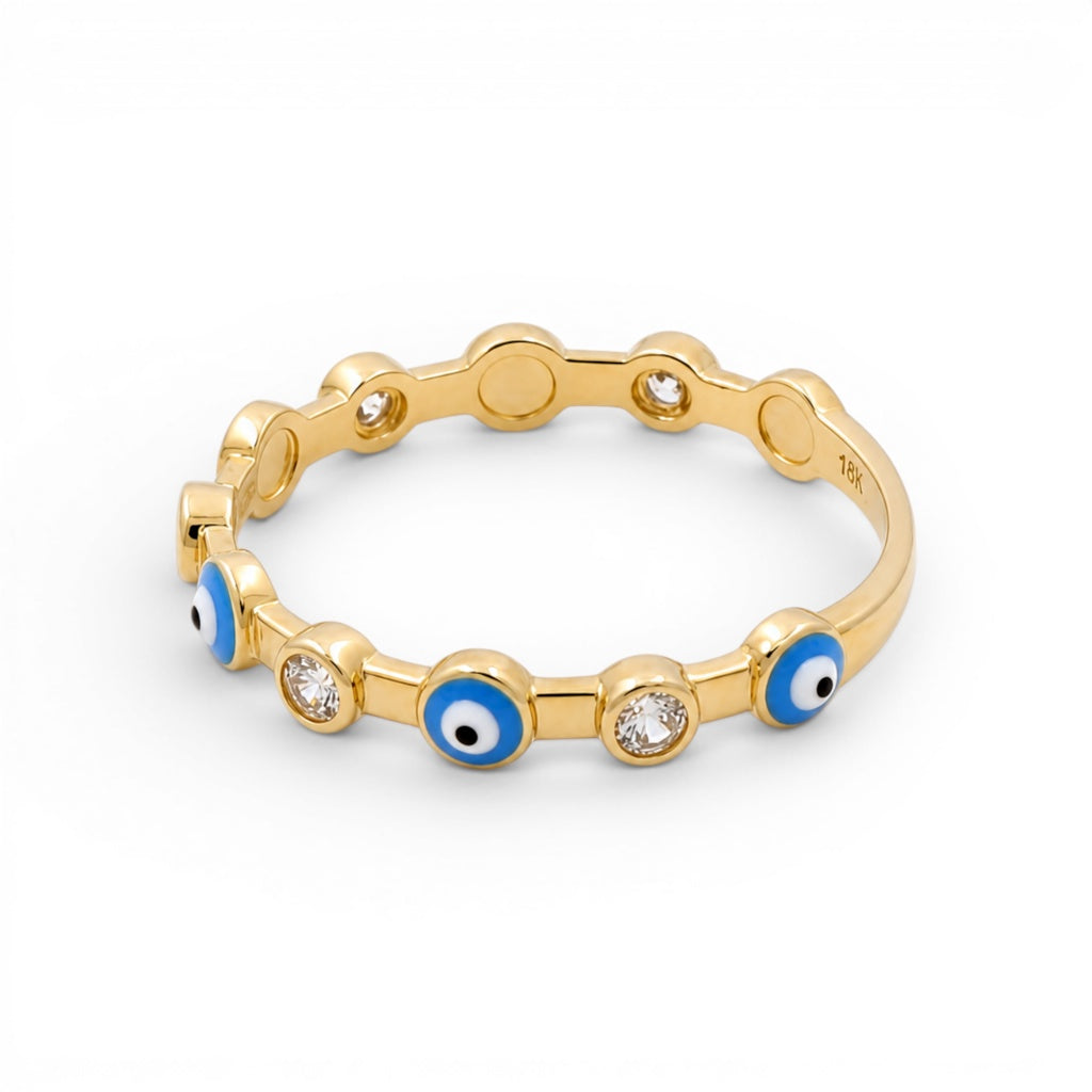 14K Yellow Gold Fashion Women's Rings with Blue Eye and Cz / Size: 7.5 / Weight: 1.5 GR / 401-01232