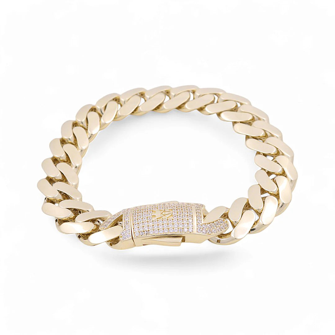10K Yellow Gold Monaco Men's Bracelet / Stone: Cz / Size: 13mm 8.5" / Weight: 19.3 GR / COMB0MON13-8.5
