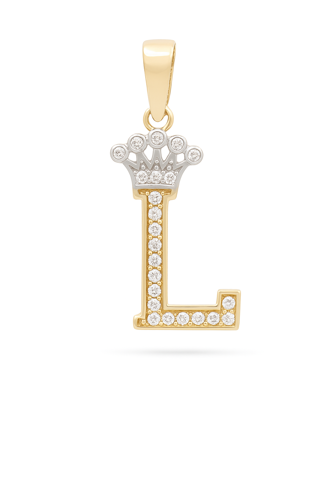 14K Yellow and White Gold Initial L Pendant With Crown / Weight: 0.8gr / 73251L