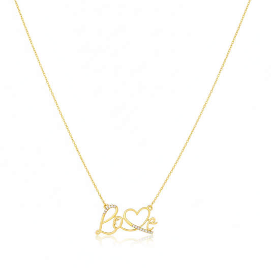 14K Yellow Gold Love Women's Necklace with Heart / Stone: Cz / Size: 18” / Weight: 3.8 GR / CONK4HR-2
