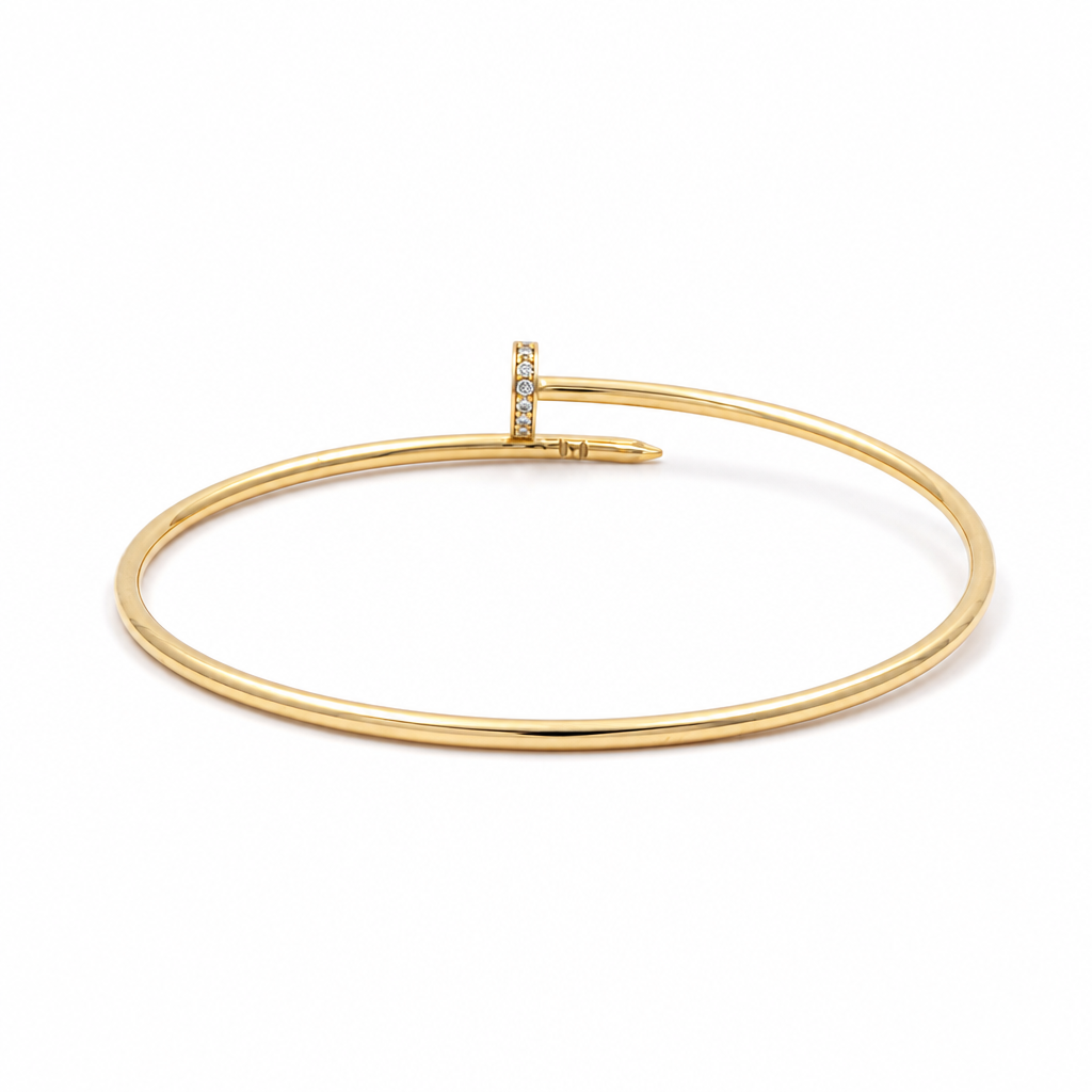 14K Yellow Gold Semisolid Nail Bangle Bracelet with Cz / Size: 17 / Weight: 4.4 GR / DQBB4NL-1