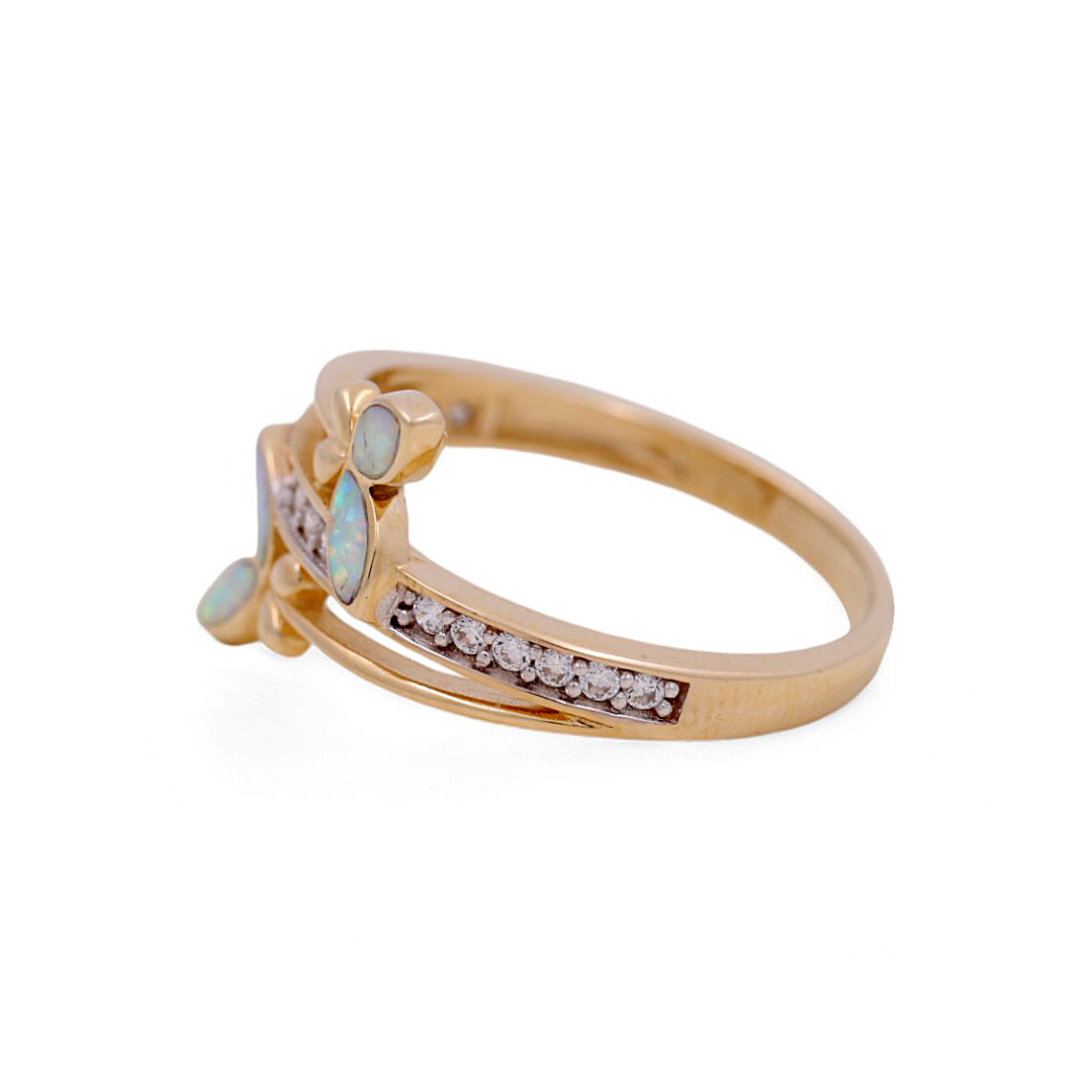 14K Yellow Gold Woman’s Butterfly Ring / Stone: CZ and Opal / Size: 6.5 / Weight: 2.6 GR / IEEWR4BF-3