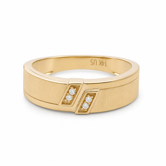 14K Yellow Gold Men's Wedding Band / Size:10 / Stone: Cz / Weight: 3.3GR