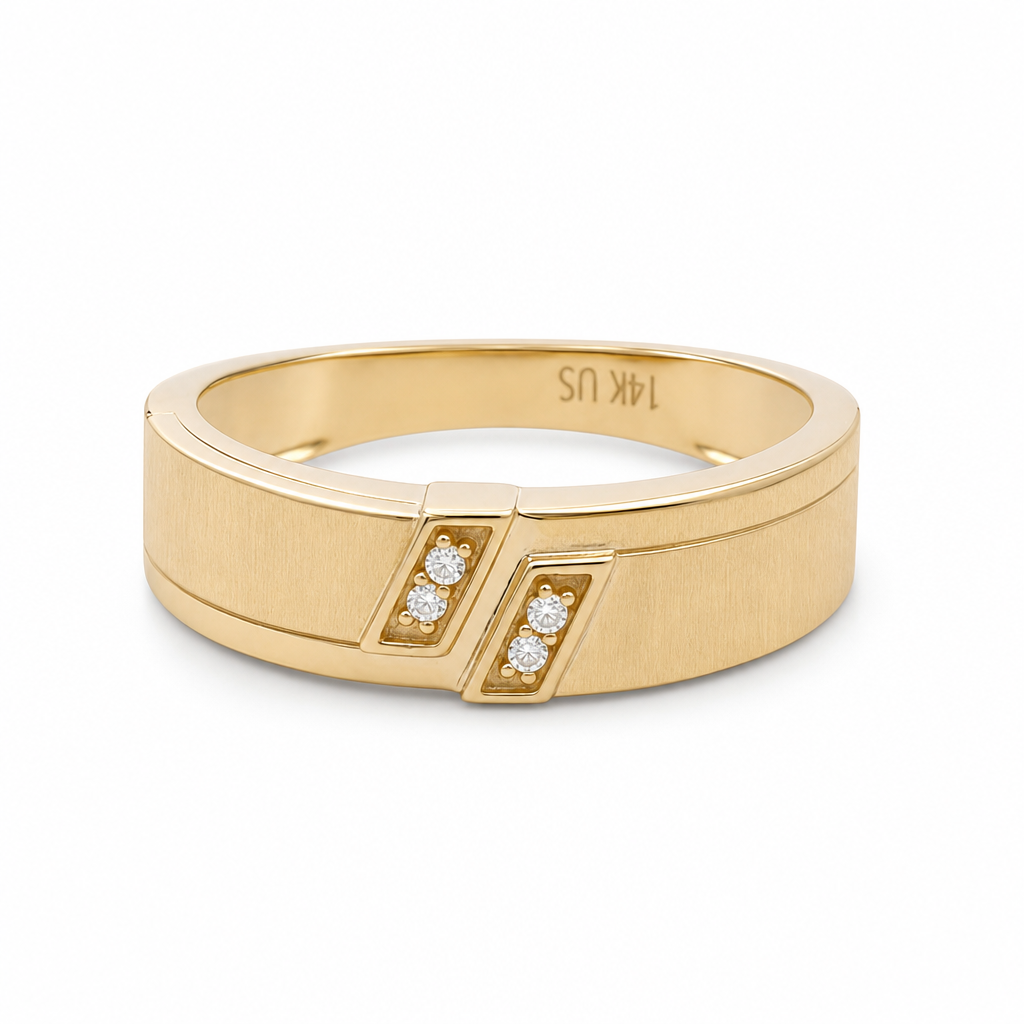 14K Yellow Gold Men's Wedding Band / Size: 10 / Stone: Cz / Weight: 3.4 GR