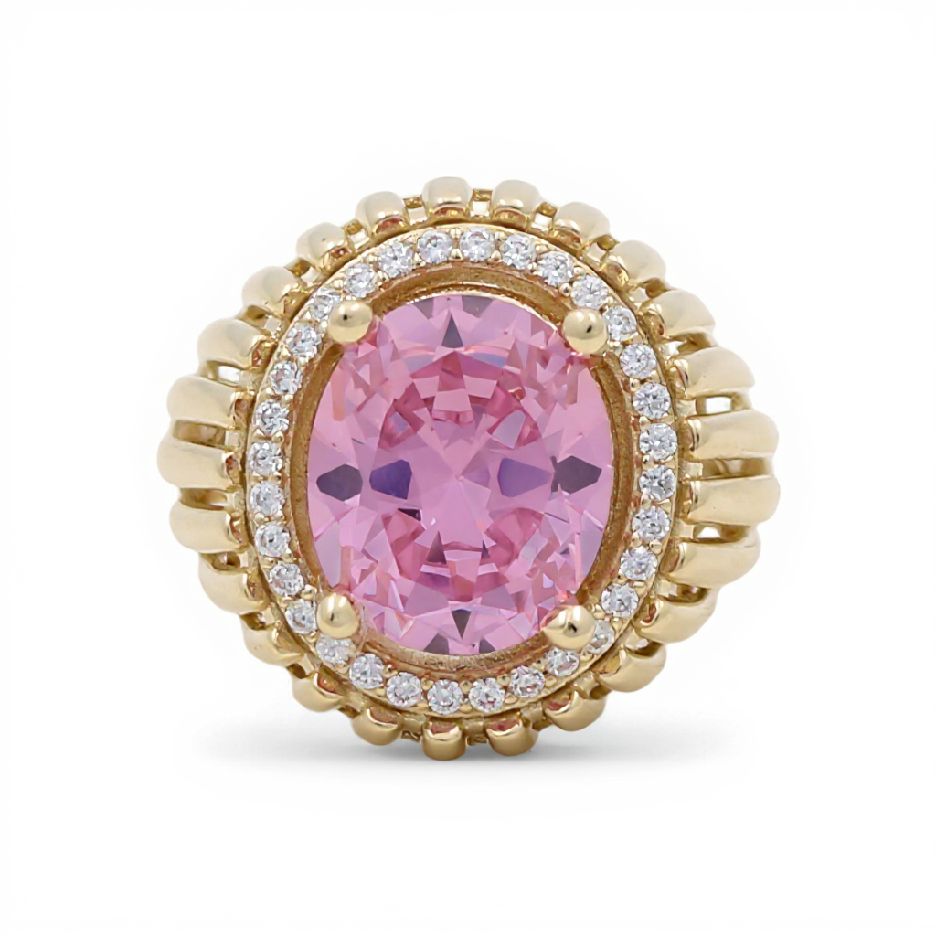 10K Yellow Gold Fashion Women's Ring with Pink and White Cz / Size: 7.5 / Weight: 6.6 GR