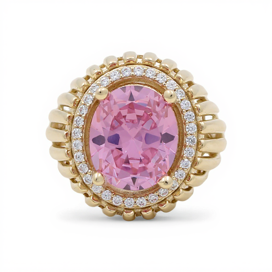 10K Yellow Gold Fashion Women's Ring with Pink and White Cz / Size: 7.5 / Weight: 6.6 GR / CQWR0FS-3