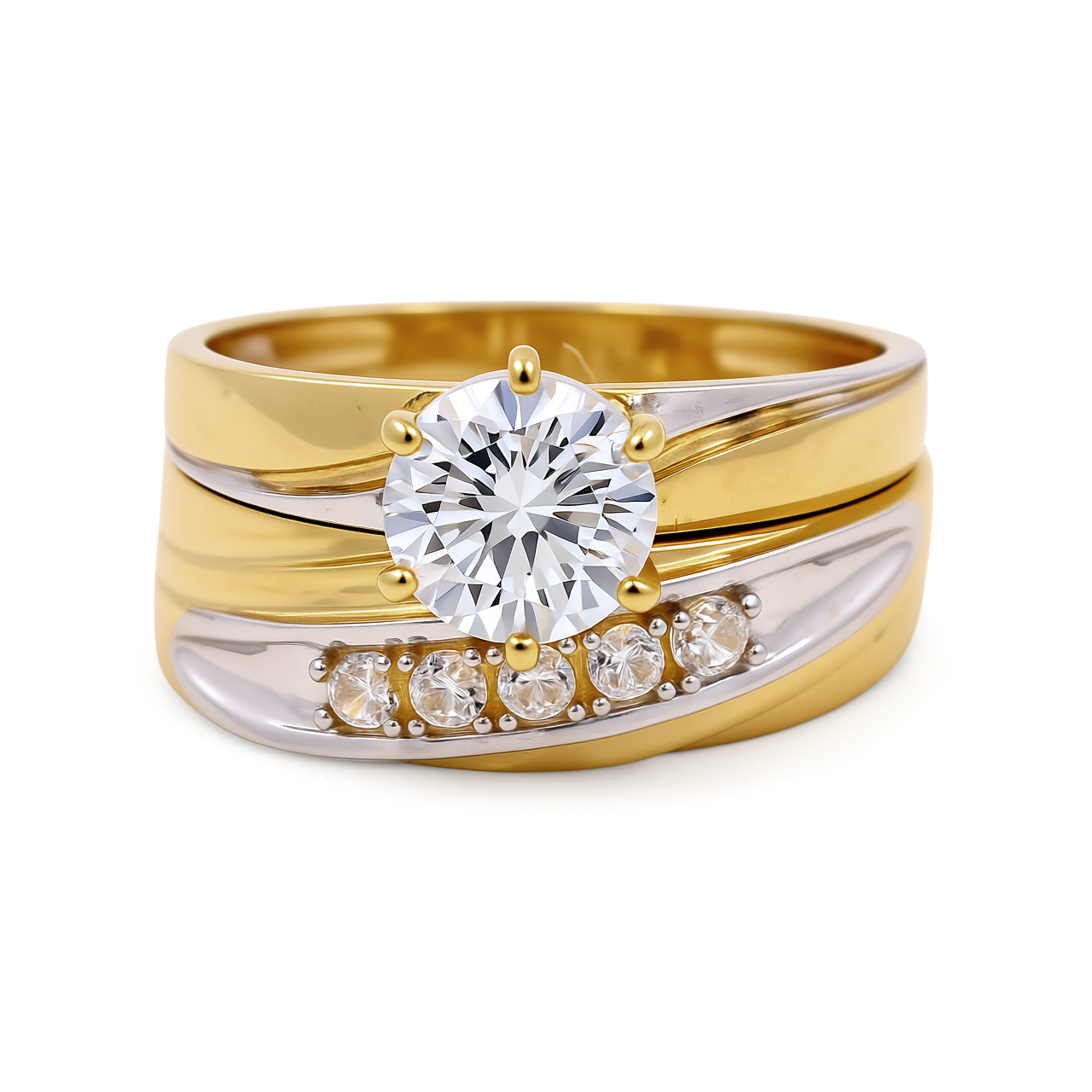 14K Yellow and White Gold Women’s Bridal Set / Stone: Cz / Size: 7 / Weight: 4.1 GR / CEEWRTT4BS-4
