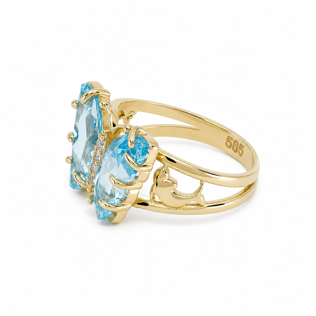 14K Yellow Gold Butterfly Women's Ring with Light Blue Cz / Size: 7 / Weight: 4 GR / BCFWR4BT-1