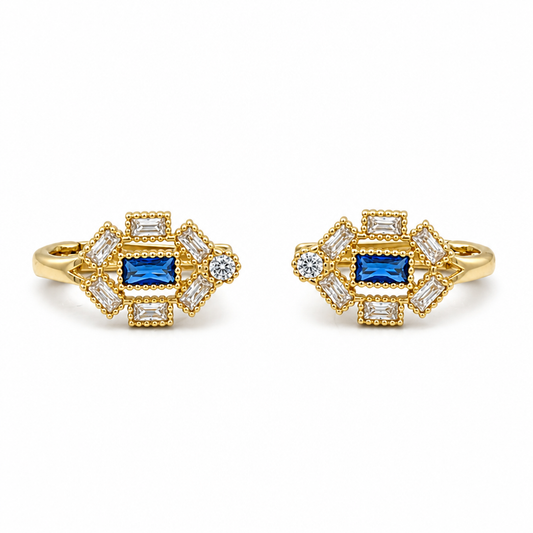 Aretes pequeños de moda de oro amarillo 14K con zirconia blanca / Peso 1.1 GR / COES4CZ