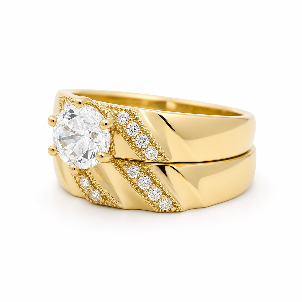 14K Yellow Gold Women’s Bridal Set / Stone: Cz / Size: 7.25 / Weight: 4.4 GR