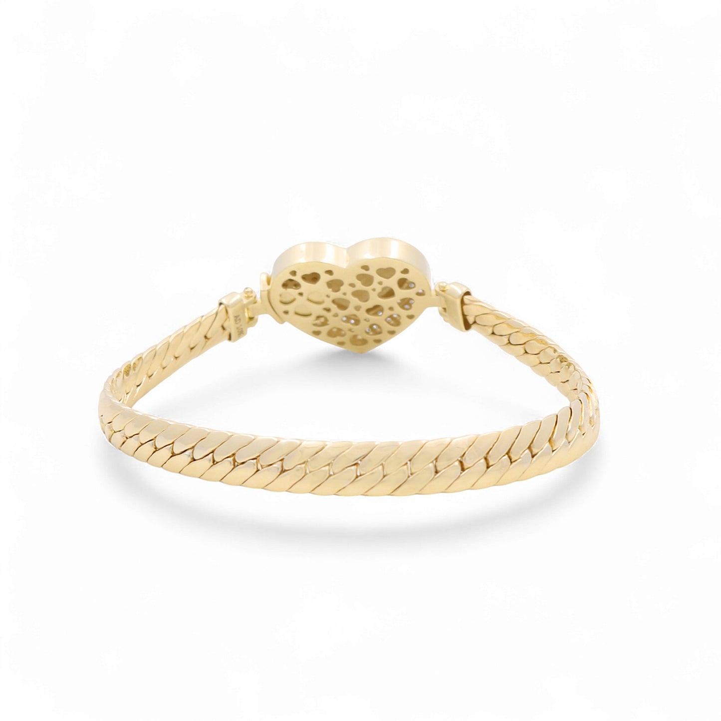 10K Yellow Gold Fashion Cuban Link Women's Bracelet with Heart and Cz / Size: 7.5" / Weight: 12.9 GR / P10S-156