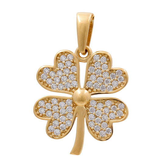 14K Yellow Gold Four Leaf Clover Pendant with Cz / Weight: 1.7 GR / P02P-1579
