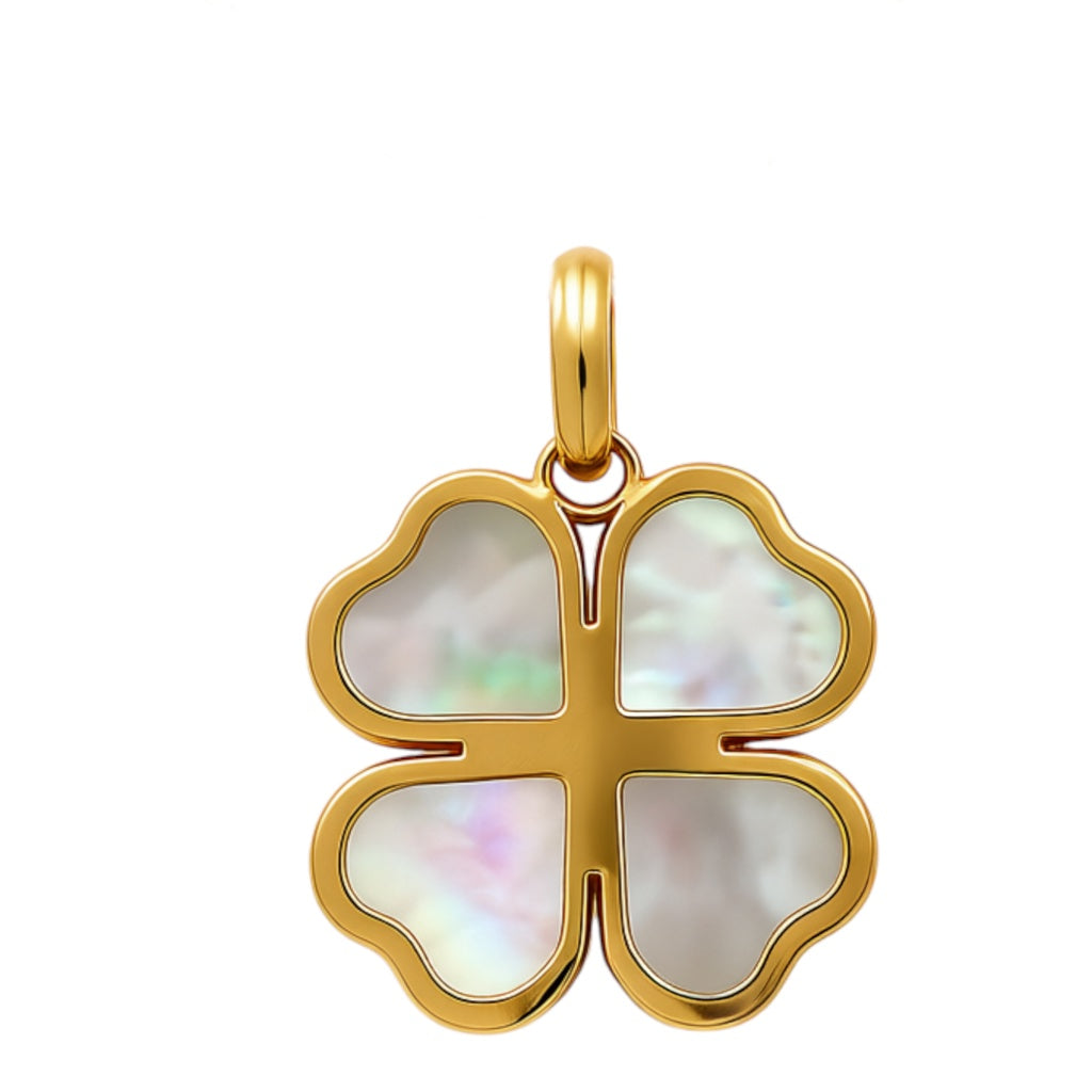 14K Yellow Gold, White Clover Pendant / Weight: 0.6 GR / CCPD4CLV