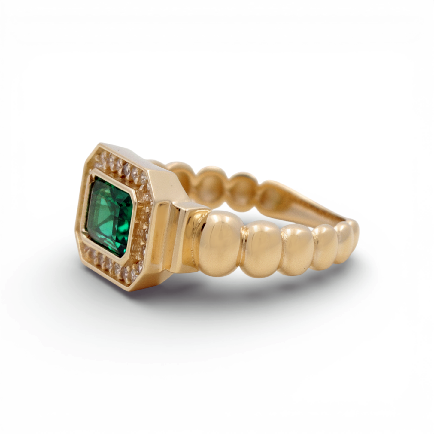 14K Yellow Gold Fashion Women's Ring with Green Cz / Size: 7.5 / Weight: 2.9 GR