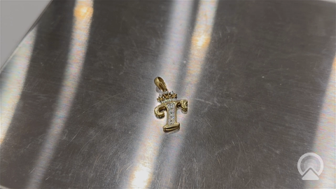 10K Yellow Gold Initial Pendant(T) with Crown and Cz Stone / Weight:1.5gr / EEPD0T