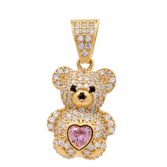 14K Yellow Gold Fashion Bear Pendant with Pink Cz / Weight: 3 GR / P18P-5