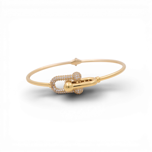 14K Yellow Gold Semisolid Fashion TT Bangle Bracelet with Cz / Weight: 8.5 GR / DQBB4FSTT