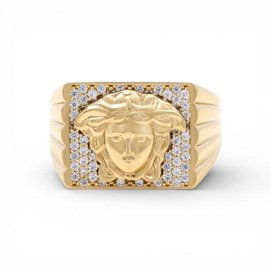 10K Yellow Gold SQ Medusa Men's Ring with Cz / Size: 10 / Weight: 5.6 GR