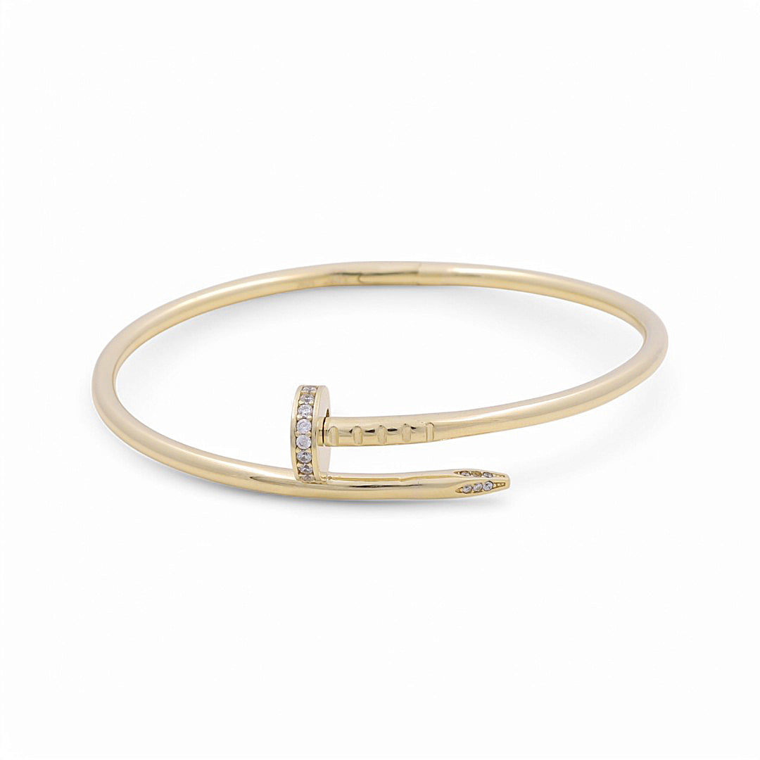 10K Yellow Gold Nail's Women’s Bangle Bracelet with Cz / Size: 7.25" / Weight: 16.4 GR / P61B-78