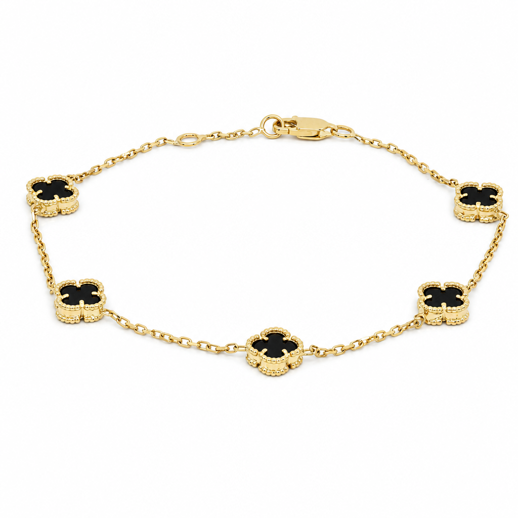 10K Yellow Gold Women's Bracelet with Small Black Clovers / Size: 7.5'' / Weight: 4.2 GR / LLBWB0CLV