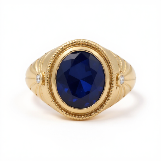 14K Yellow Gold RD Fashion Men's Ring with Blue Cz / Size: 10 / Weight: 7 GR / BOMR4FS-44