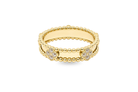 10K Yellow Gold Fashion Women's Clover Ring with Cz / Size: 7.5 / Weight: 2.7 GR / P61R-47