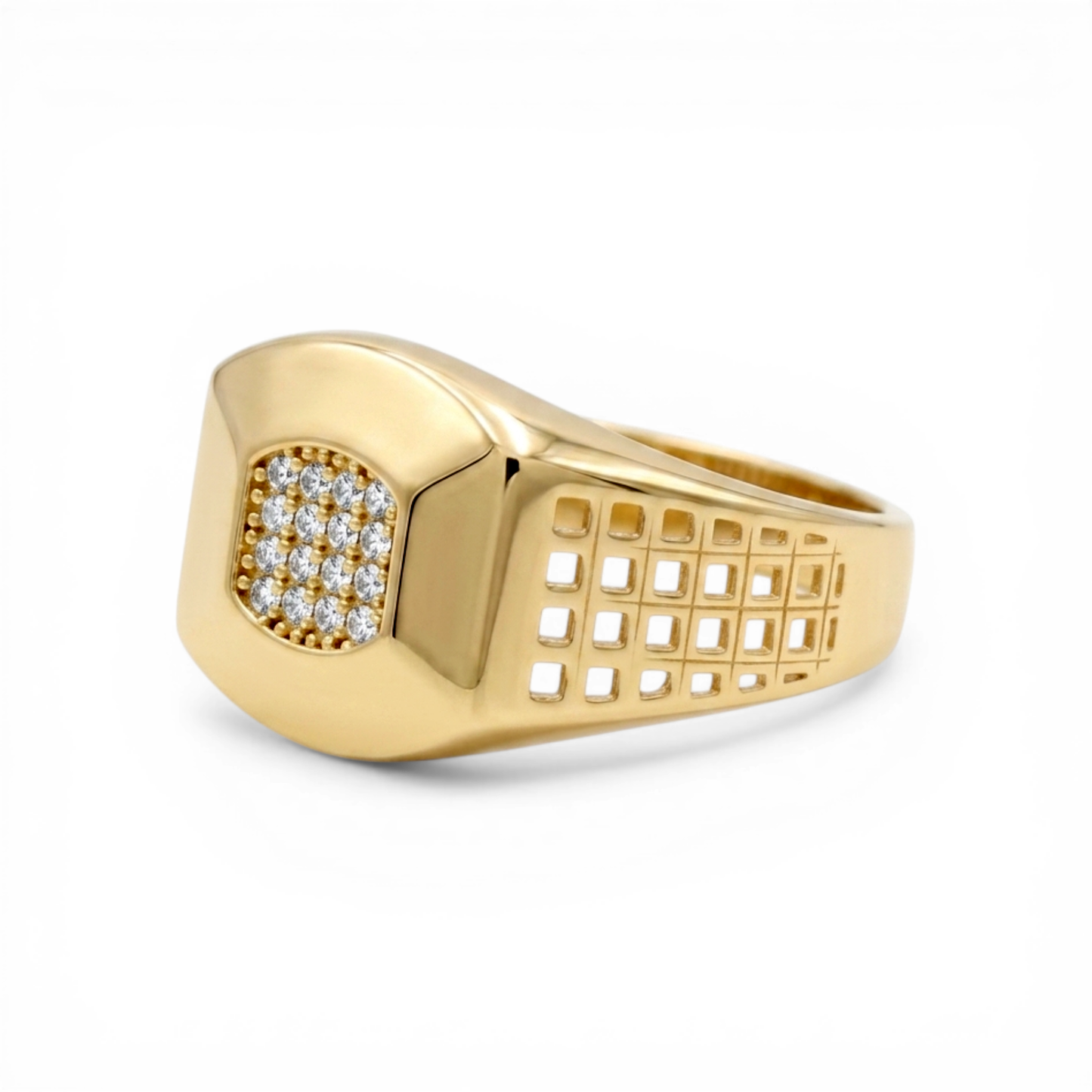 10K Yellow Gold Fashion Men's Ring with CZ / Size:10 / Weight: 2.9 GR