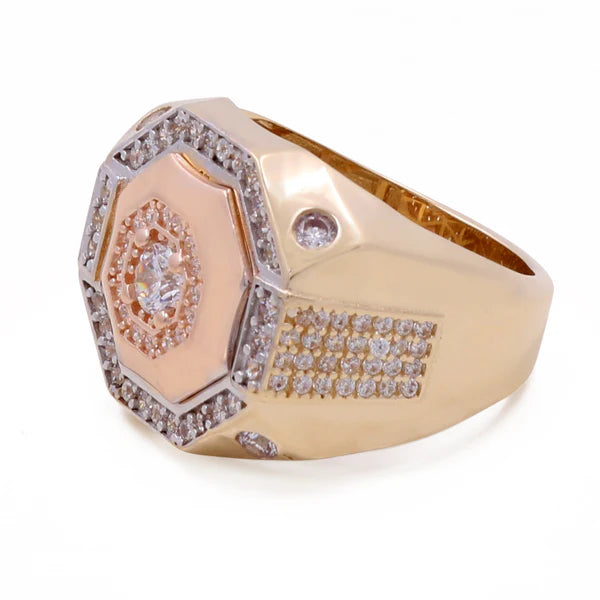 Gold Ring Men COMR3T4FS-1 14k C Cz Size 9.5sz Weight 7.7gr Three Tone Fashion