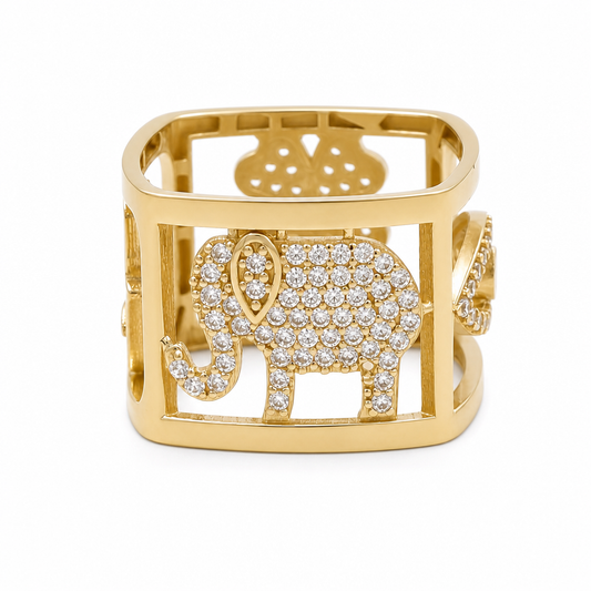 10K Yellow Gold Square Lucky Women's Ring with Cz / Size: 7.5 / Weight: 4.3 GR / CQWR0FS-41