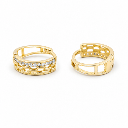 14K Yellow Gold Fashion Earrings Hoops with Cz / Weight: 2.4 GR / COEH4CZ-7