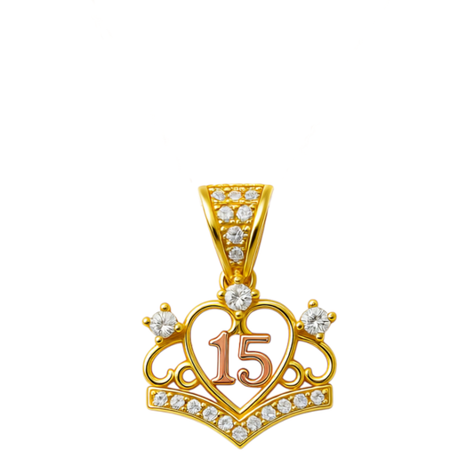 10K Yellow and Rose Gold Quinceanera Pendant with Cz / Weight: 1.3 GR / CAPDTT015