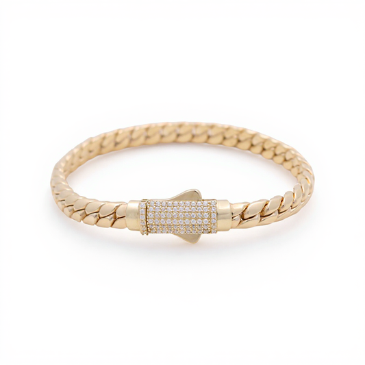 10K Yellow Gold Semisolid Fashion Cuban Link Bracelet with CZ / Size: 6mm 7.5" / Weight: 10 GR / P10B-363