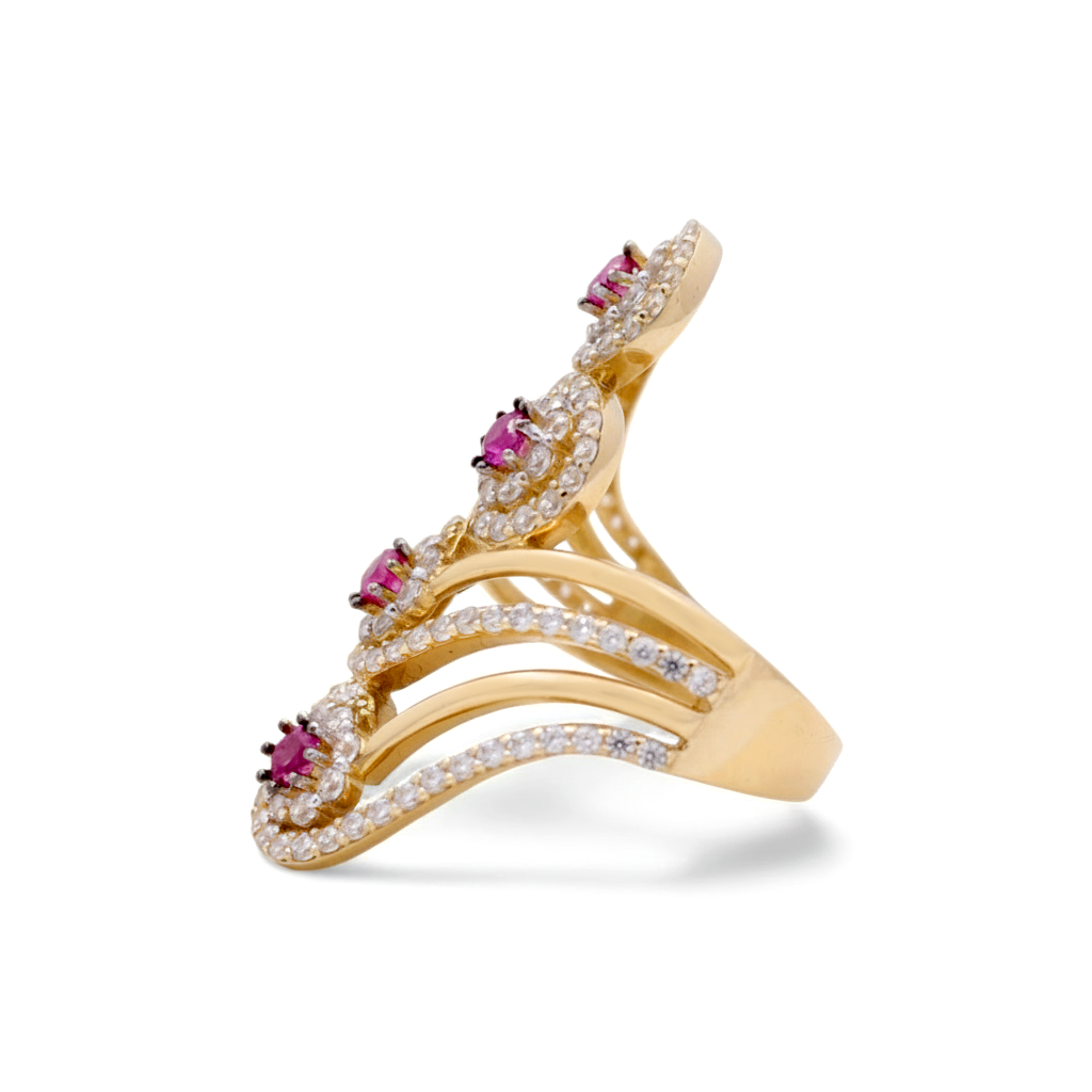 14K Yellow Gold Fashion Women's Ring with pink Cz / Weight 5.1 GR  / BOWR4FS-26