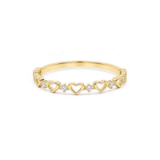 14K Yellow Gold Hearts Women's Ring with Cz / Size: 9 / Weight: 1 GR / DQWR4HR-22