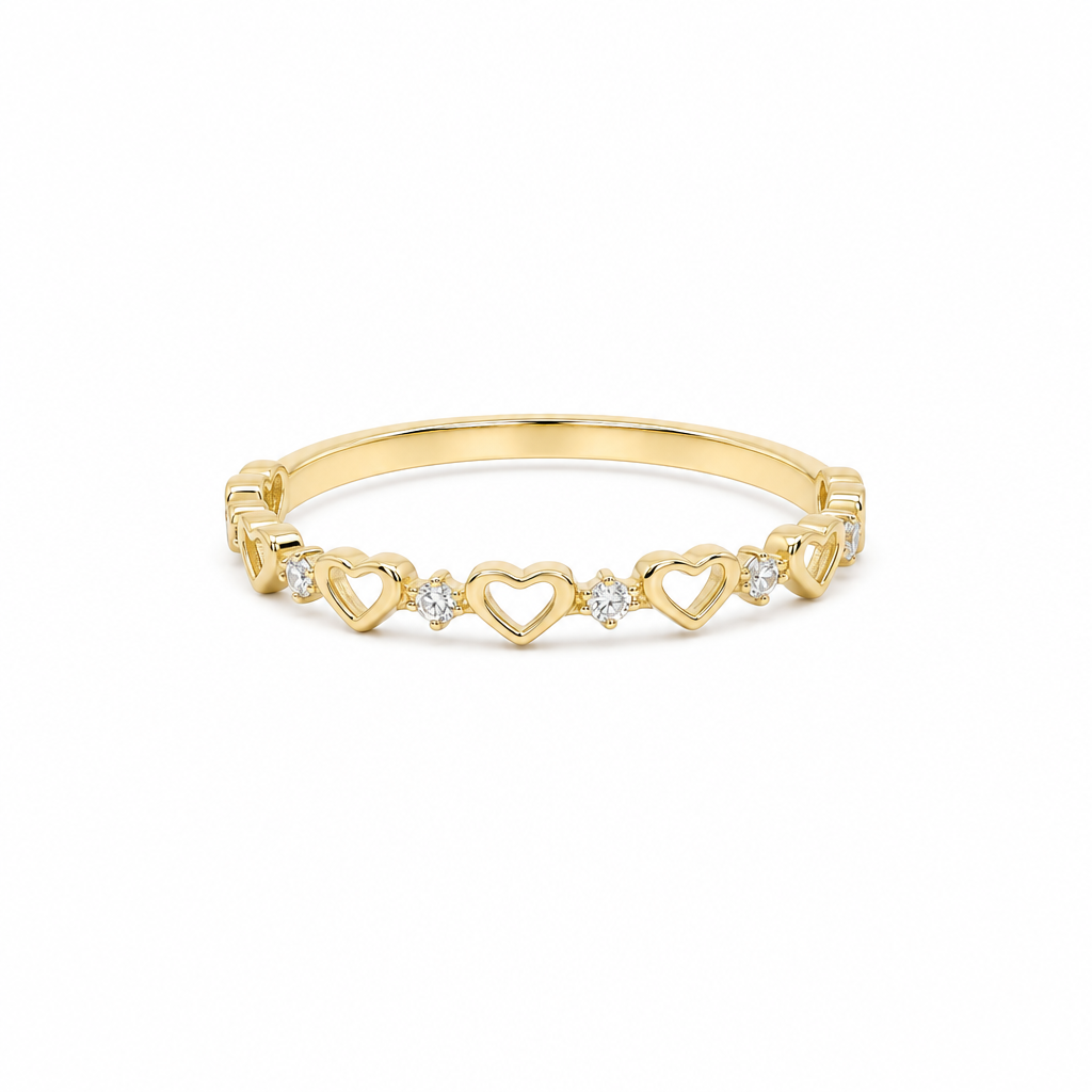14K Yellow Gold Hearts Women's Ring with Cz / Size: 6.5 / Weight: 0.9 GR / DQWR4HR-22