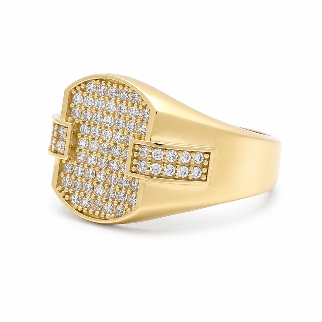 14K Yellow Gold Fashion Men's Ring with Cz / Size: 11 / Weight: 4.6 GR / DQMR4FS-9